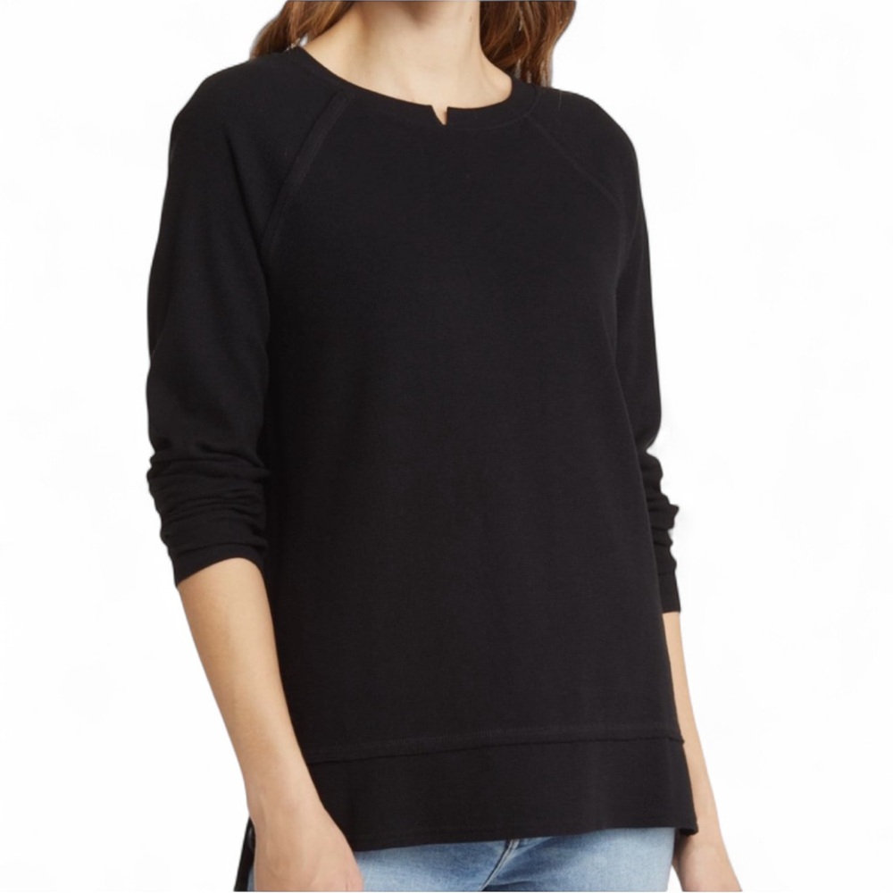 Caslon Split Neck Thermal Top Black XXL